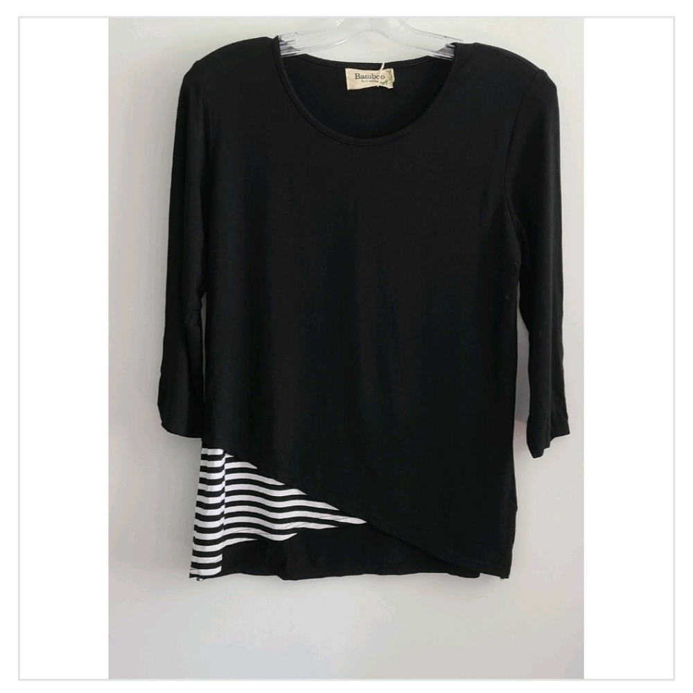 CREATION Bamboo Black Crew Neck Top Size Medium NWT